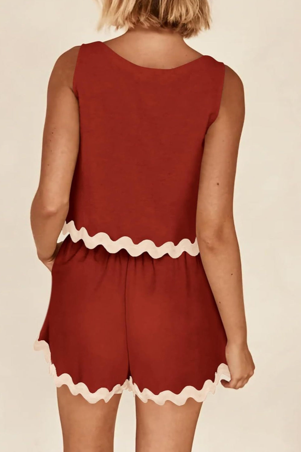 "Greenlie" Contrast Trim Sleeveless Top and Shorts Set