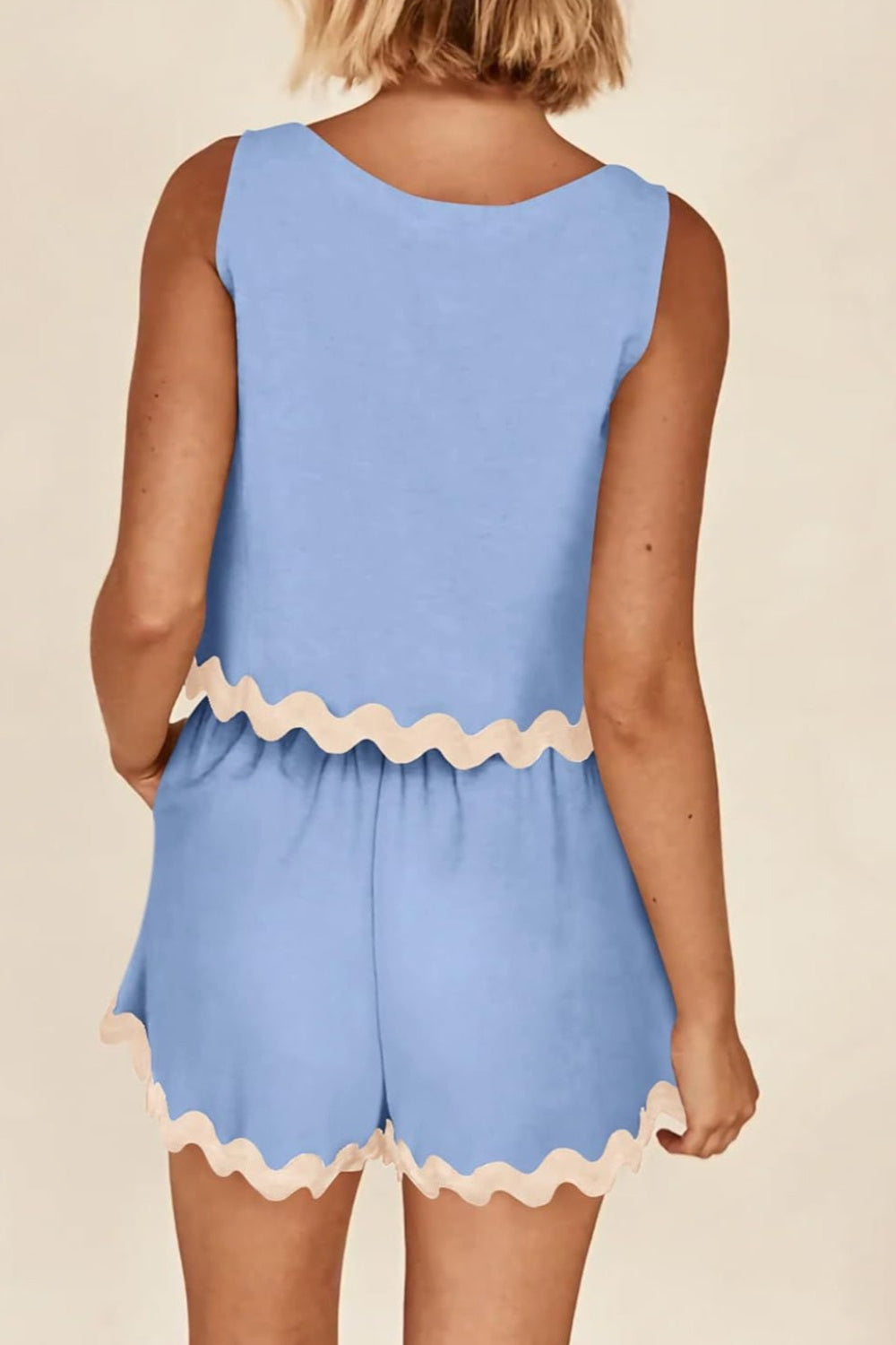 "Greenlie" Contrast Trim Sleeveless Top and Shorts Set