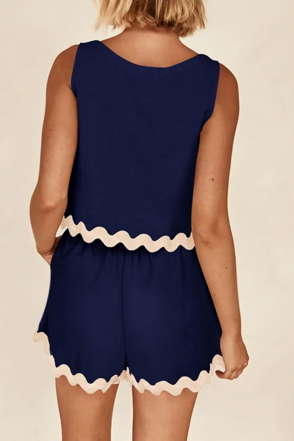 "Greenlie" Contrast Trim Sleeveless Top and Shorts Set