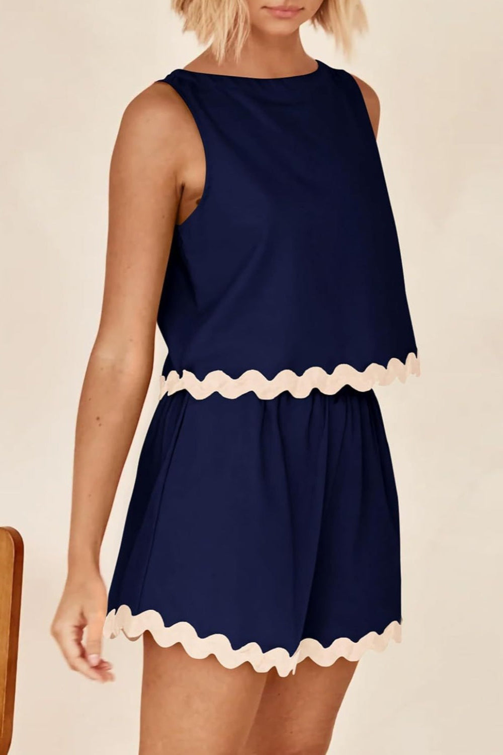 "Greenlie" Contrast Trim Sleeveless Top and Shorts Set