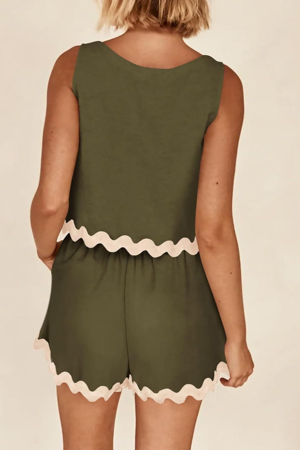 "Greenlie" Contrast Trim Sleeveless Top and Shorts Set