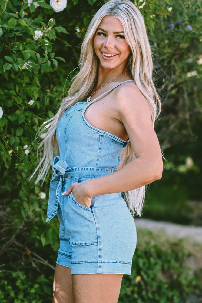 
                  
                    Tied Spaghetti Strap Denim Romper
                  
                