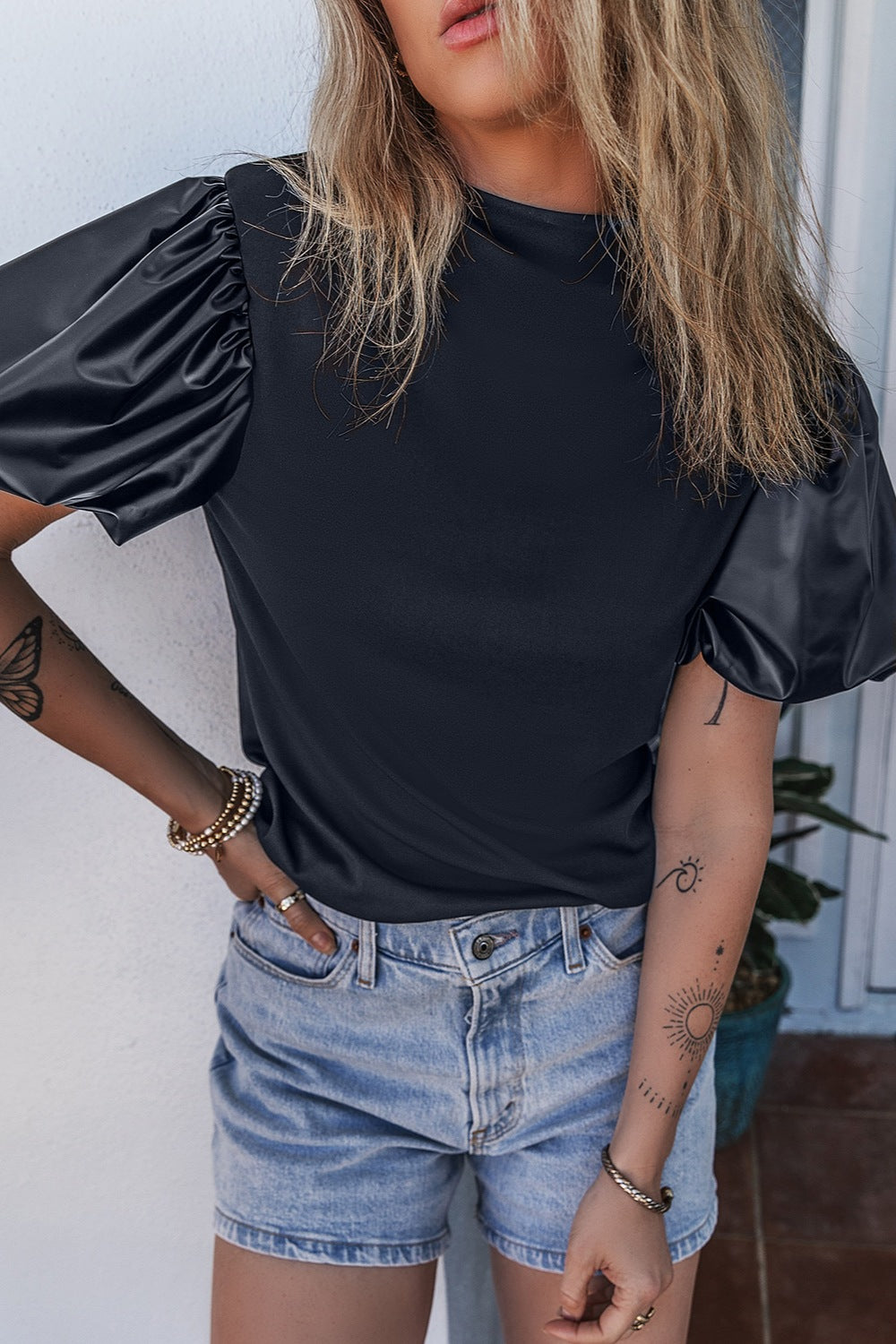 
                  
                    Round Neck Puff Sleeve Blouse
                  
                