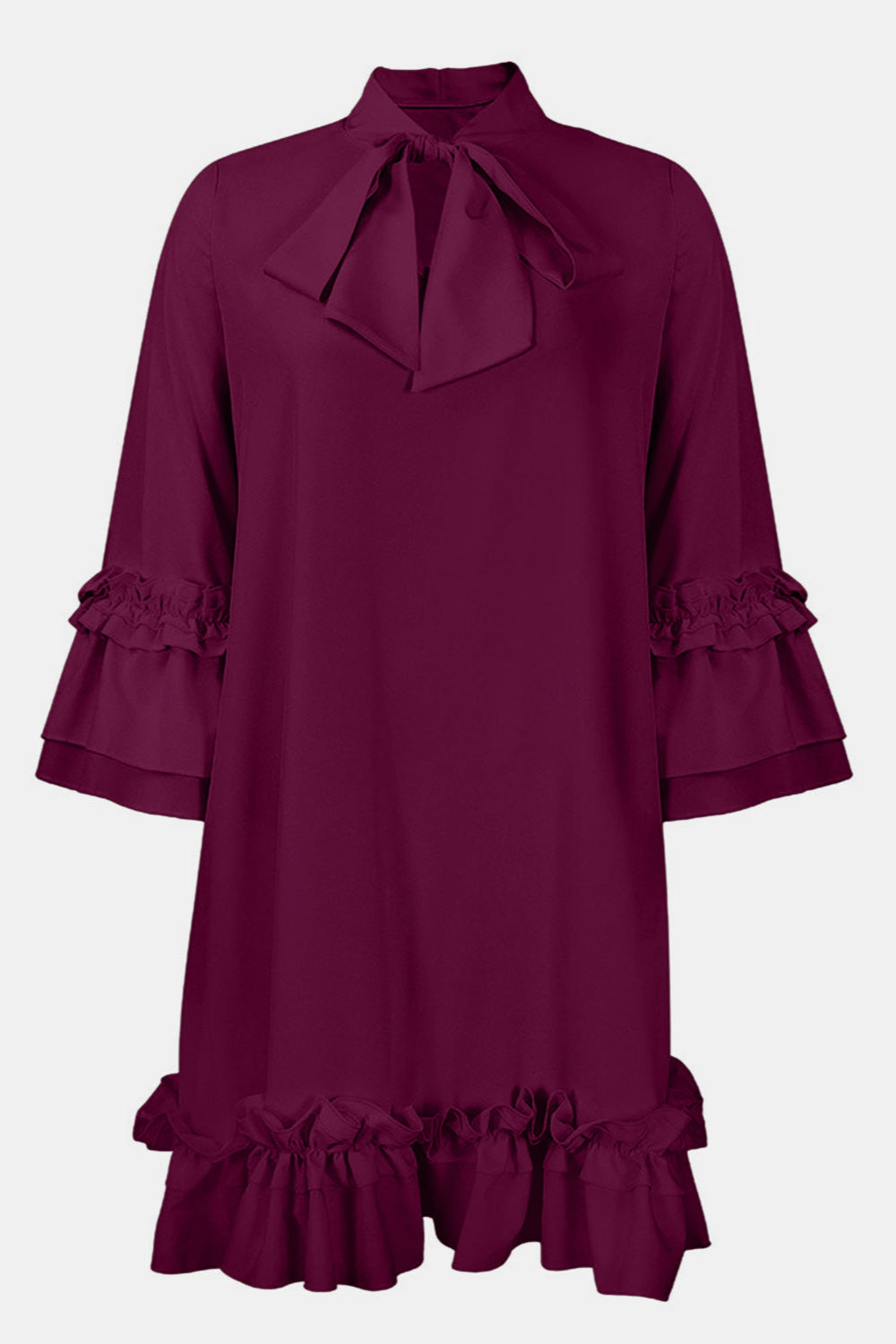 
                  
                    Frill Tie Neck Three-Quarter Sleeve Dress
                  
                