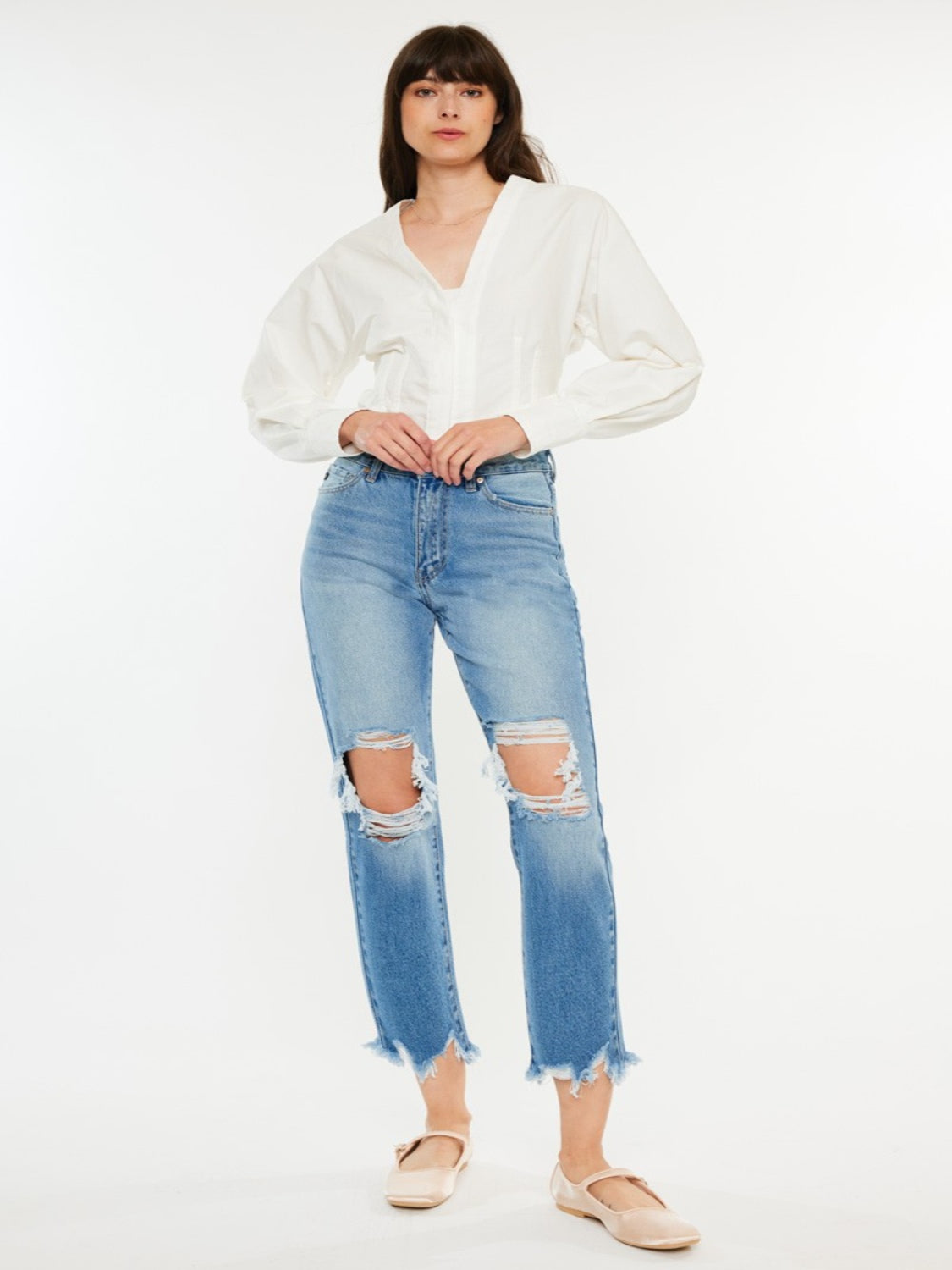 
                  
                    Kancan Distressed Frayed Hem Cropped Jeans
                  
                