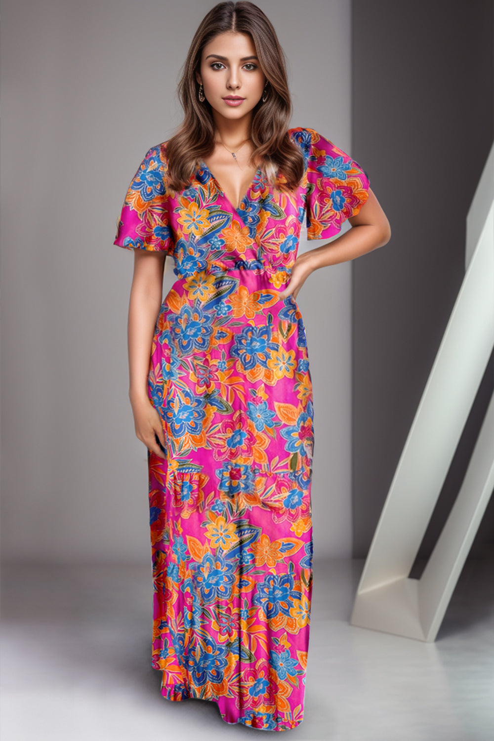 
                  
                    Printed Surplice Short Sleeve Maxi Dress
                  
                