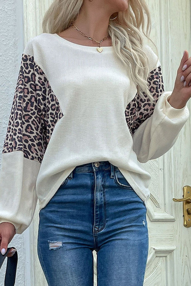 
                  
                    Perfee Leopard Color Block Waffle Knit Top
                  
                