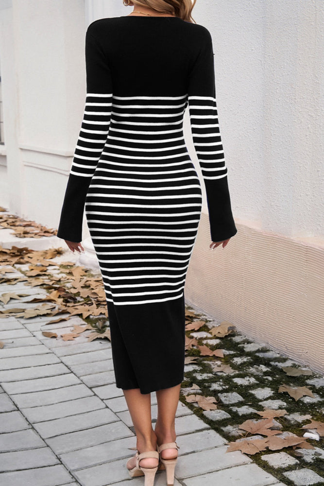 
                  
                    Devine Striped V-Neck Long Sleeve Sweater Dress
                  
                