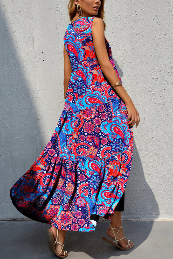 
                  
                    Tiered Printed V-Neck Sleeveless Dress
                  
                