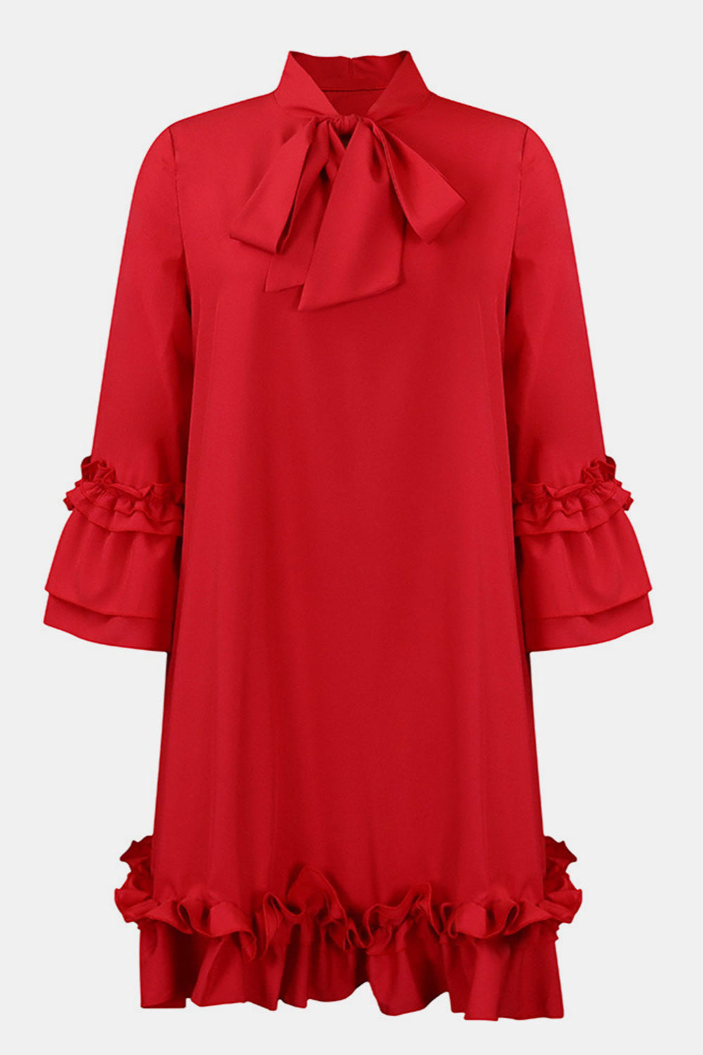 
                  
                    Frill Tie Neck Three-Quarter Sleeve Dress
                  
                