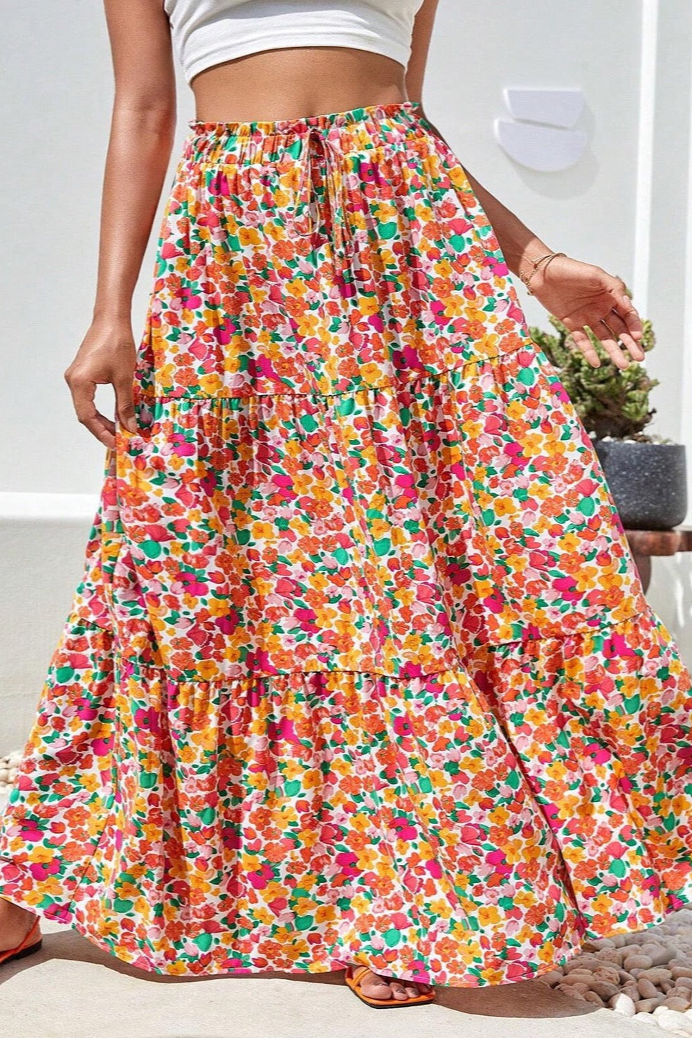 'CARRIE' Printed Elastic Waist Maxi Skirt