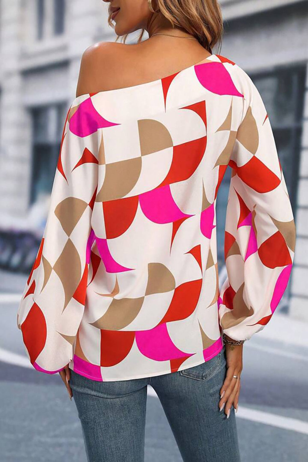 
                  
                    'FANCY' Printed One Shoulder Balloon Sleeve Blouse
                  
                