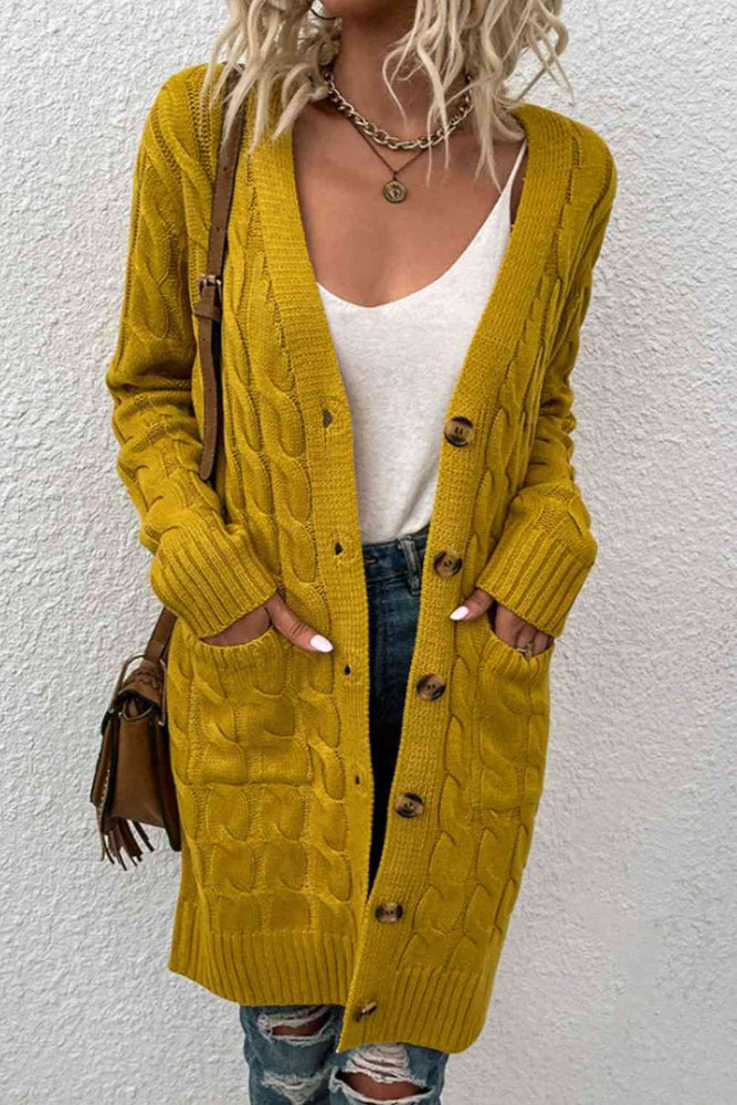 
                  
                    ' Abigail' Cable-Knit Button Down Cardigan with Pockets
                  
                