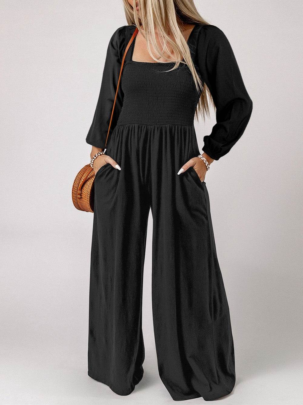 'Peggy' Square Neck Raglan Sleeve Jumpsuit with Pocket