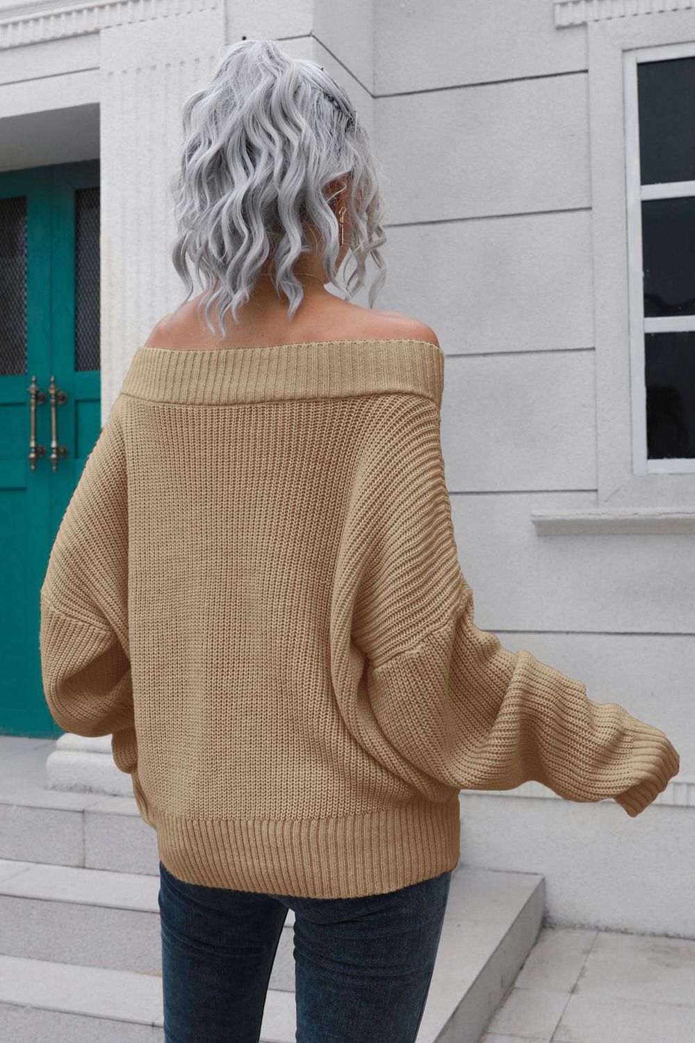 
                  
                    'Tamela' Off-Shoulder Ribbed Long Sleeve Pullover Sweater
                  
                