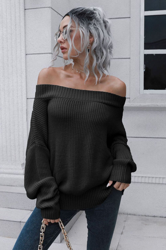 
                  
                    'Tamela' Off-Shoulder Ribbed Long Sleeve Pullover Sweater
                  
                