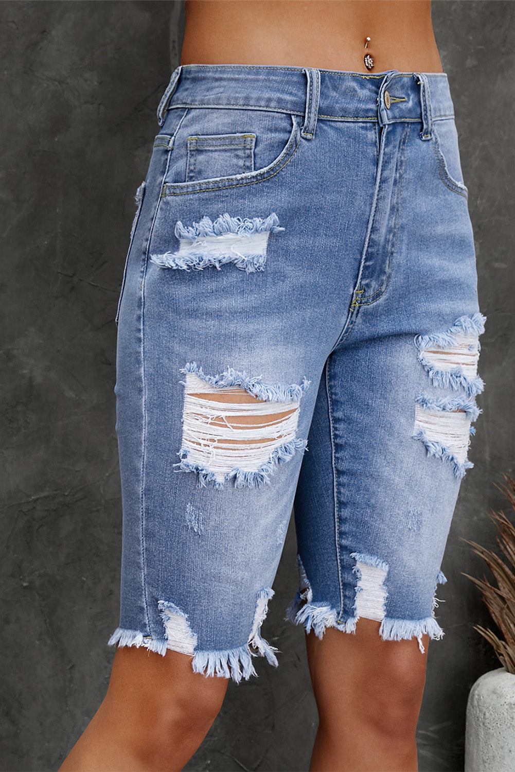 
                  
                    'Connie' Distressed Frayed Hem Denim Bermuda Shorts
                  
                