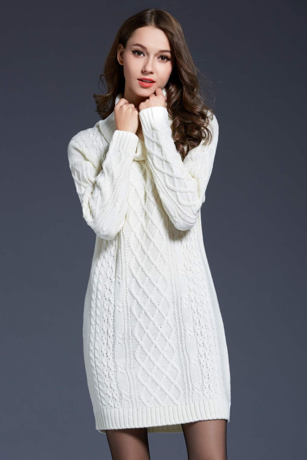 
                  
                    'Melody' Mixed Knit Cowl Neck Dropped Shoulder Sweater Dress
                  
                