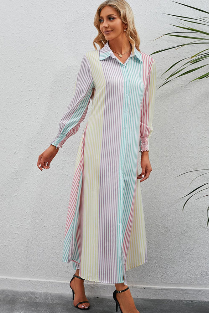 
                  
                    'Penny' Rainbow Stripe Button-Up Maxi Shirt Dress
                  
                