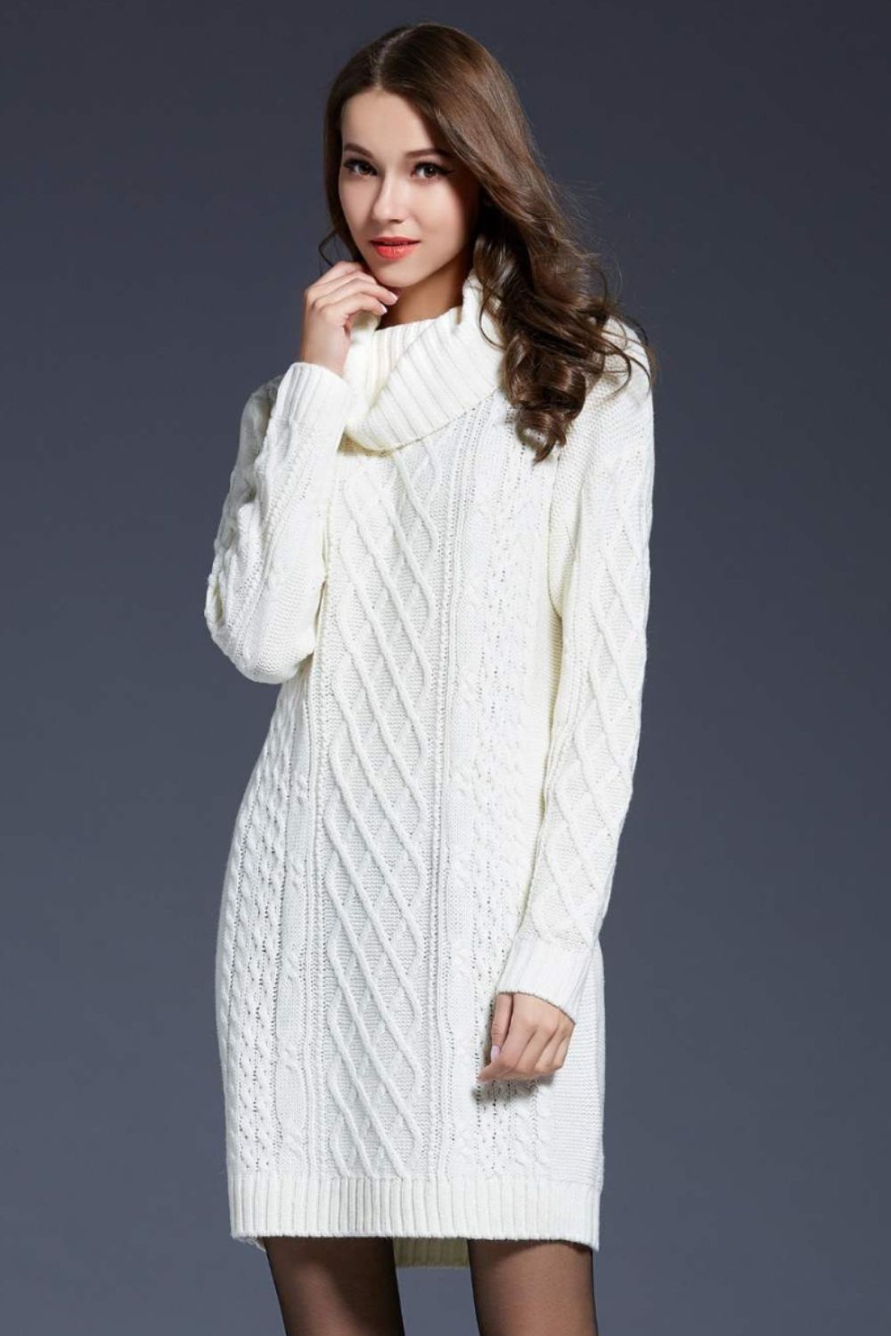 
                  
                    'Melody' Mixed Knit Cowl Neck Dropped Shoulder Sweater Dress
                  
                