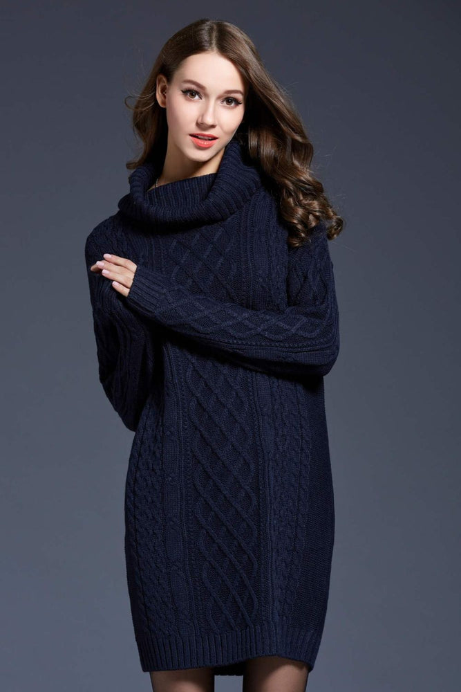 
                  
                    'Melody' Mixed Knit Cowl Neck Dropped Shoulder Sweater Dress
                  
                