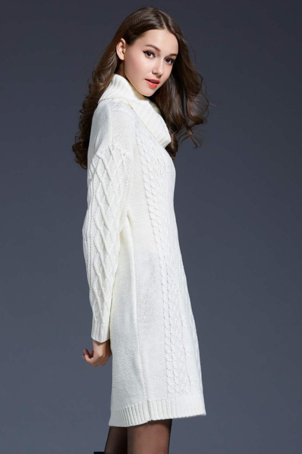 
                  
                    'Melody' Mixed Knit Cowl Neck Dropped Shoulder Sweater Dress
                  
                