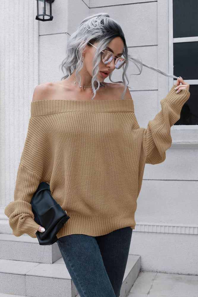 
                  
                    'Tamela' Off-Shoulder Ribbed Long Sleeve Pullover Sweater
                  
                