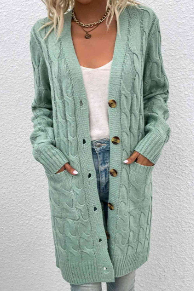 
                  
                    ' Abigail' Cable-Knit Button Down Cardigan with Pockets
                  
                