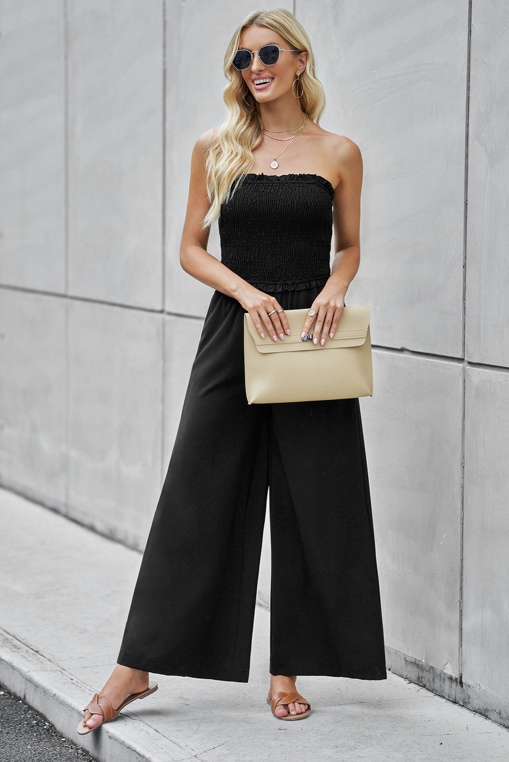 
                  
                    'Denise' Straight Neck Smocked Jumpsuit
                  
                