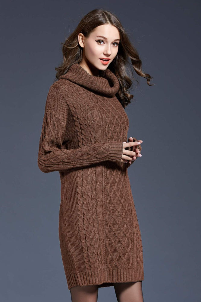 
                  
                    'Melody' Mixed Knit Cowl Neck Dropped Shoulder Sweater Dress
                  
                