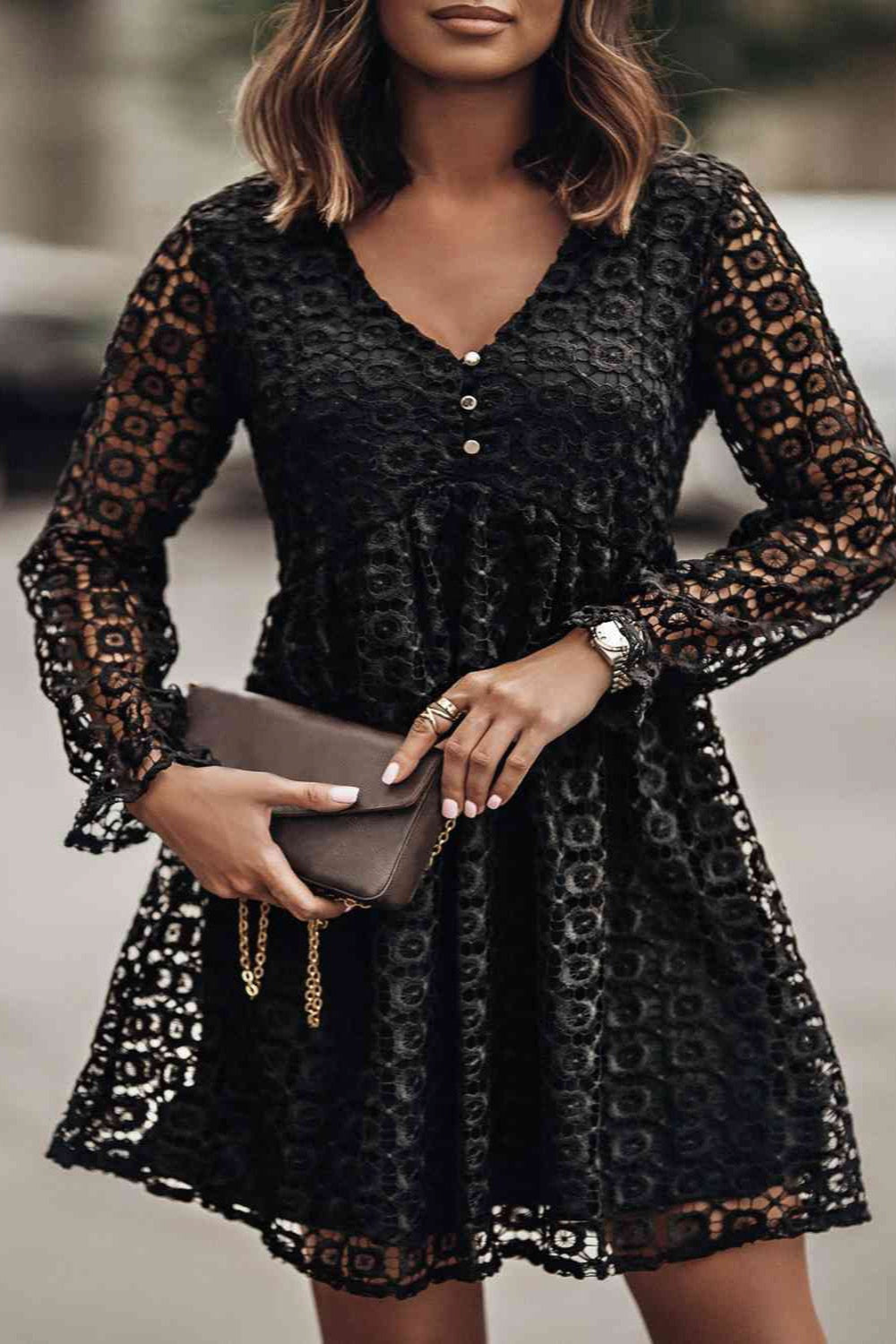 'LIV' Buttoned Empire Waist Lace Dress