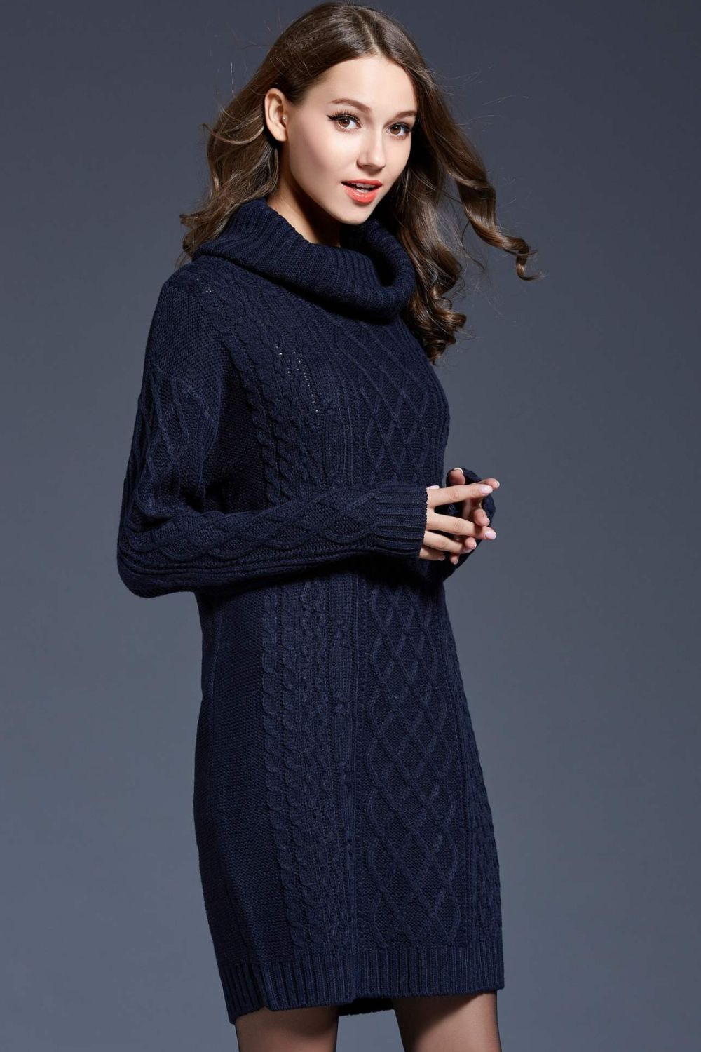 
                  
                    'Melody' Mixed Knit Cowl Neck Dropped Shoulder Sweater Dress
                  
                