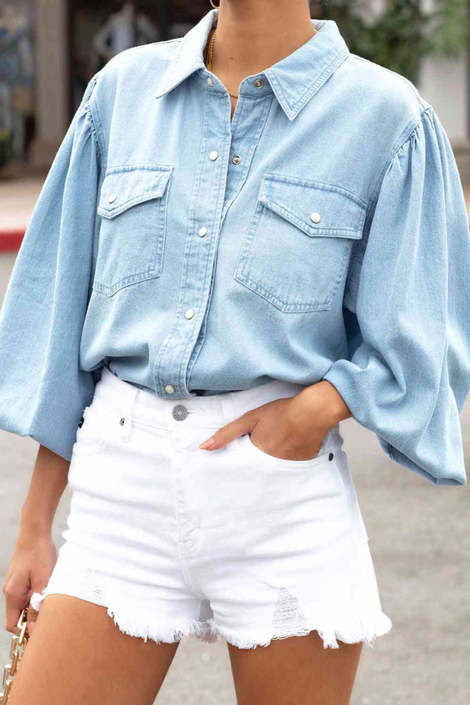 
                  
                    Snap Down Puff Sleeve Denim Jacket
                  
                