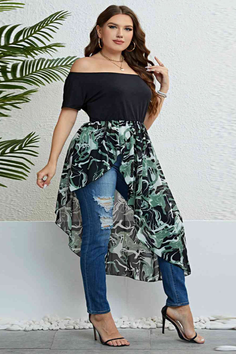 'Hazel' Plus Size Off-Shoulder Asymmetrical Hem Dress