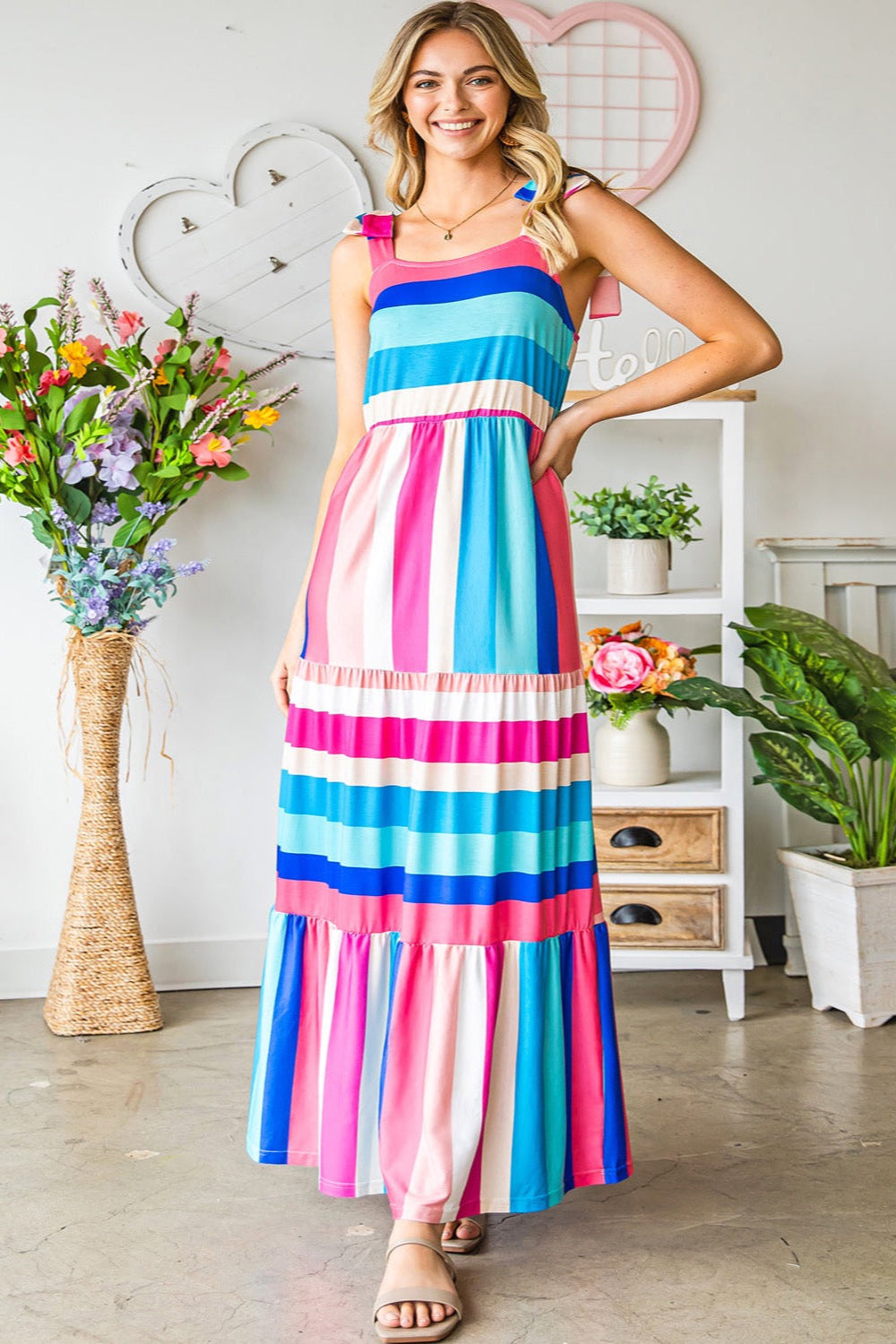 'Flurty' Striped Sleeveless Maxi Dress