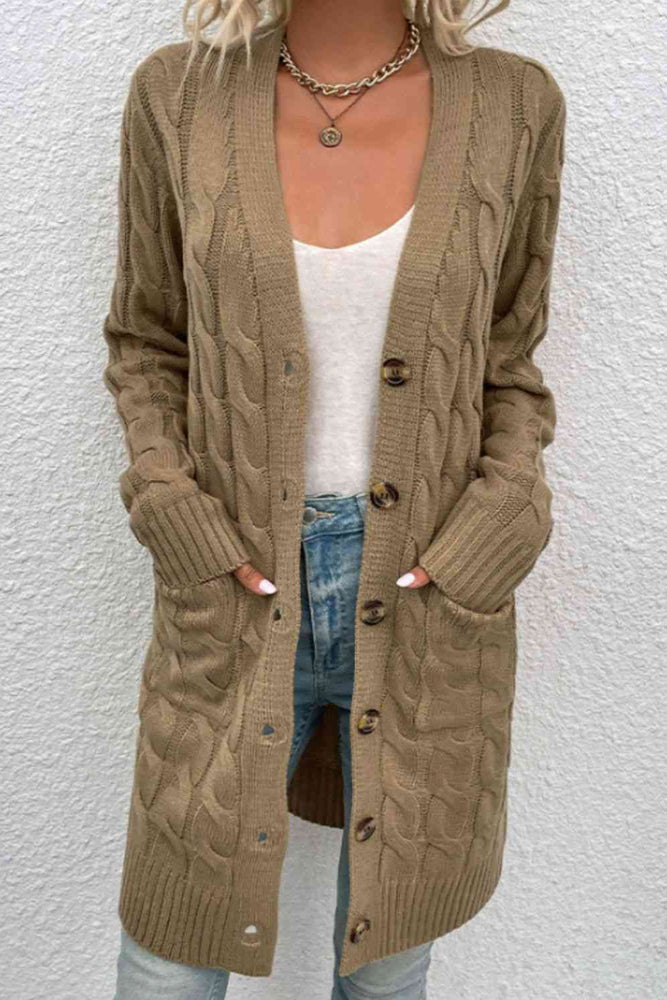 
                  
                    ' Abigail' Cable-Knit Button Down Cardigan with Pockets
                  
                