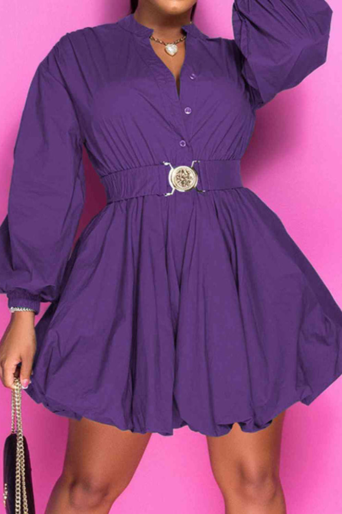 
                  
                    'Brielle' Notched Button Up Balloon Sleeves Dress
                  
                