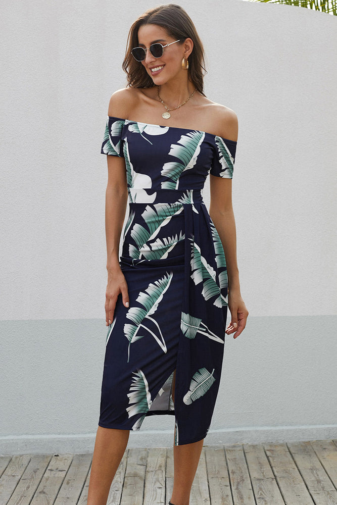 
                  
                    'Nicole' Printed Off-Shoulder Split Dress
                  
                