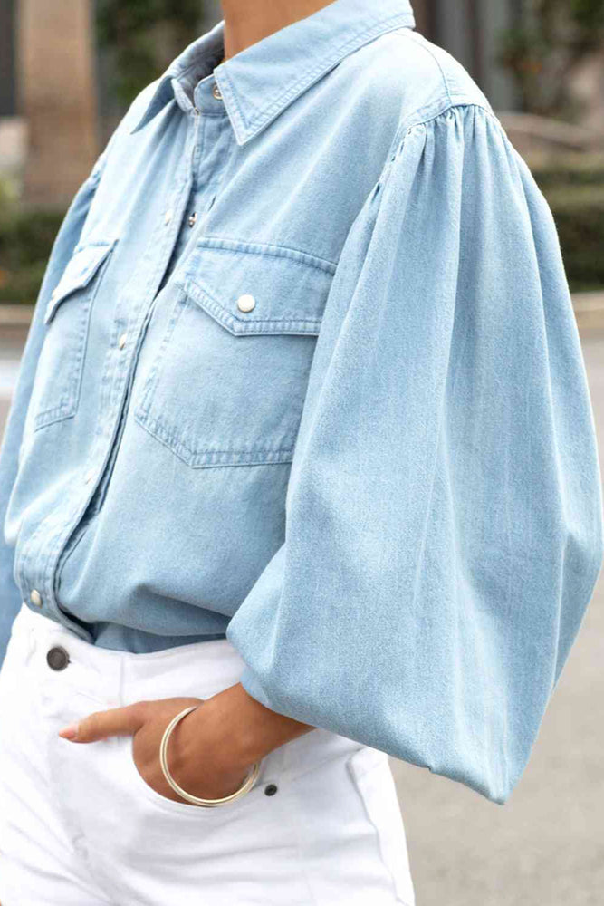 
                  
                    Snap Down Puff Sleeve Denim Jacket
                  
                