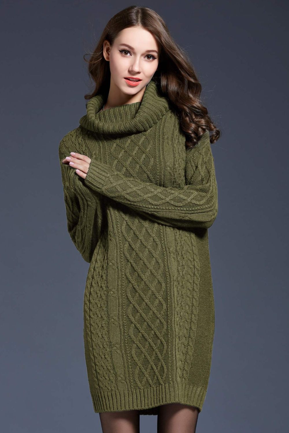 
                  
                    'Melody' Mixed Knit Cowl Neck Dropped Shoulder Sweater Dress
                  
                