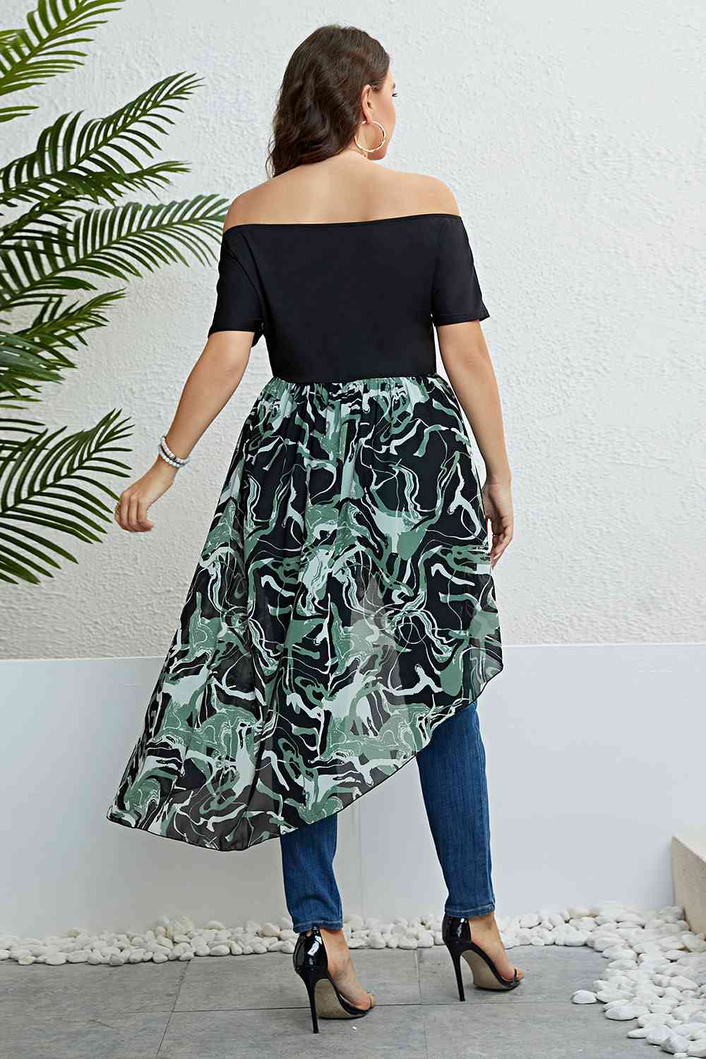 
                  
                    'Hazel' Plus Size Off-Shoulder Asymmetrical Hem Dress
                  
                