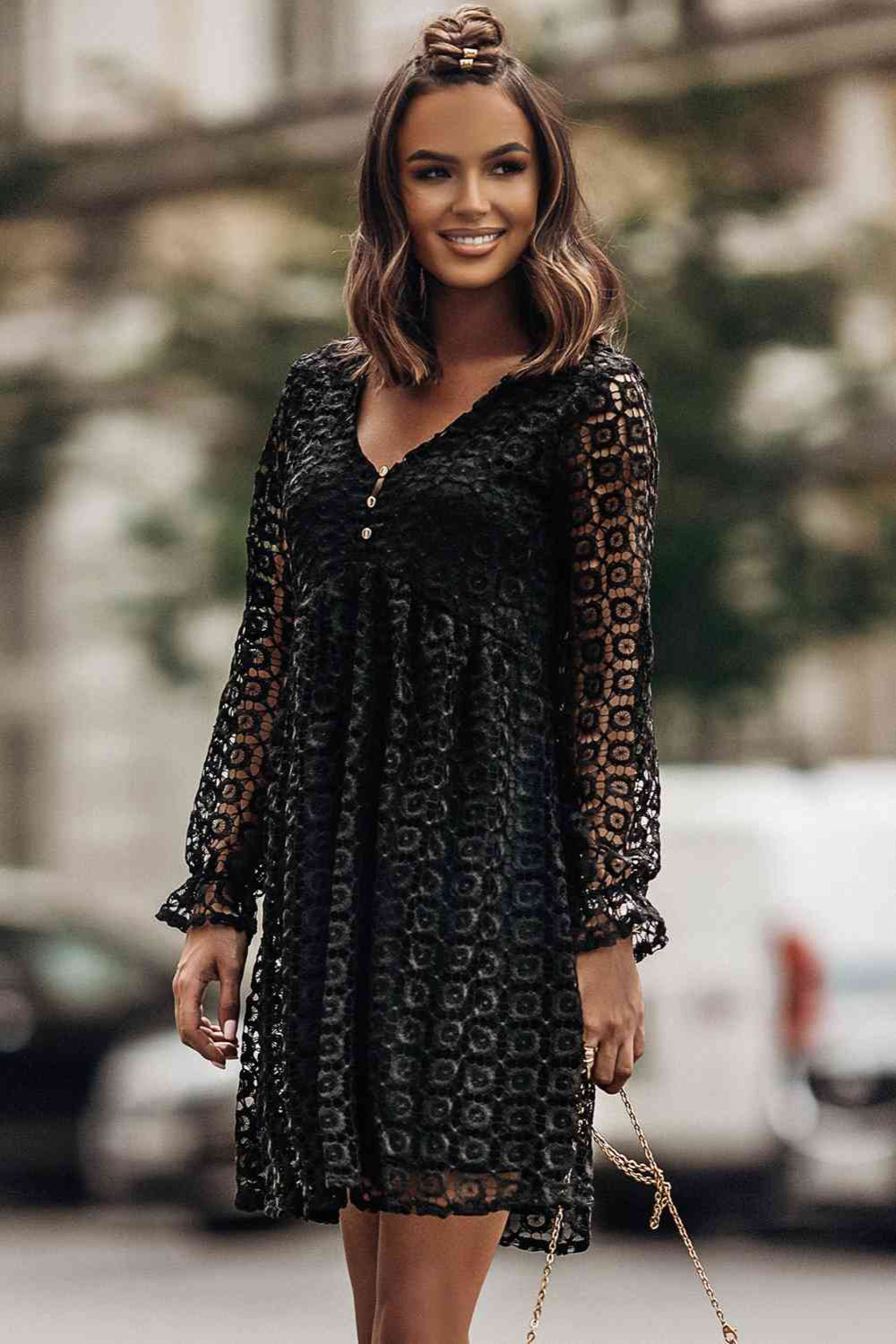 
                  
                    'LIV' Buttoned Empire Waist Lace Dress
                  
                