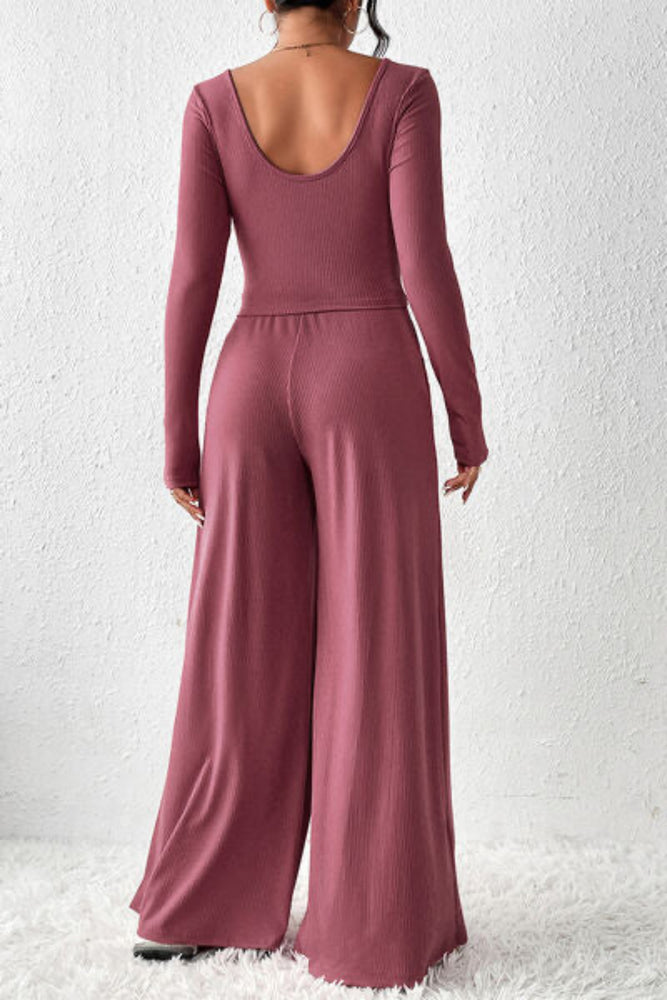 
                  
                    'Addyson' Ribbed Round Neck Top and Wide-Leg Pants Set
                  
                