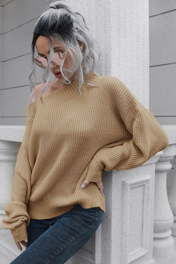 
                  
                    'Tamela' Off-Shoulder Ribbed Long Sleeve Pullover Sweater
                  
                