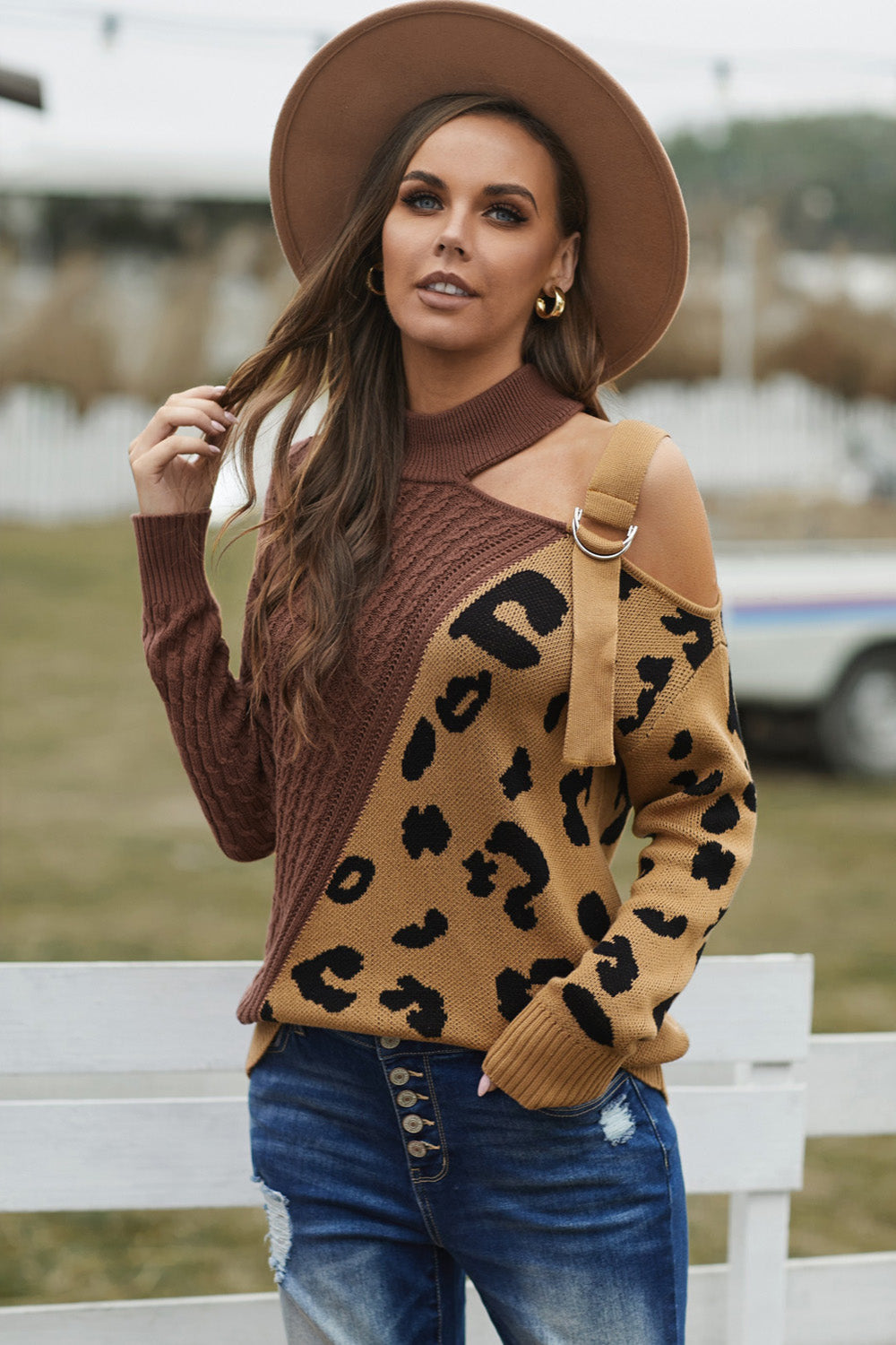 
                  
                    'Dominque' Leopard  Block Turtleneck Sweater
                  
                