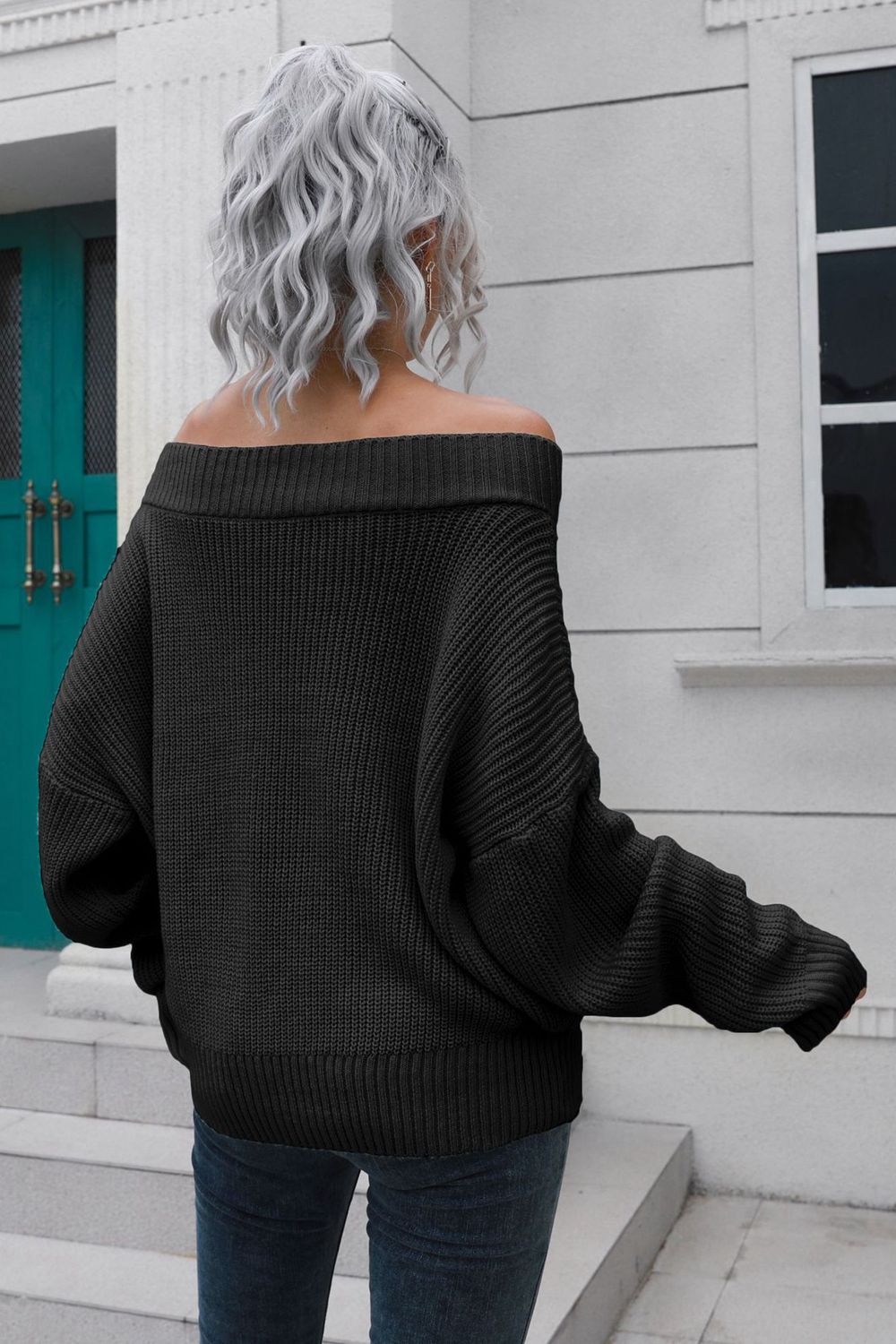 
                  
                    'Tamela' Off-Shoulder Ribbed Long Sleeve Pullover Sweater
                  
                