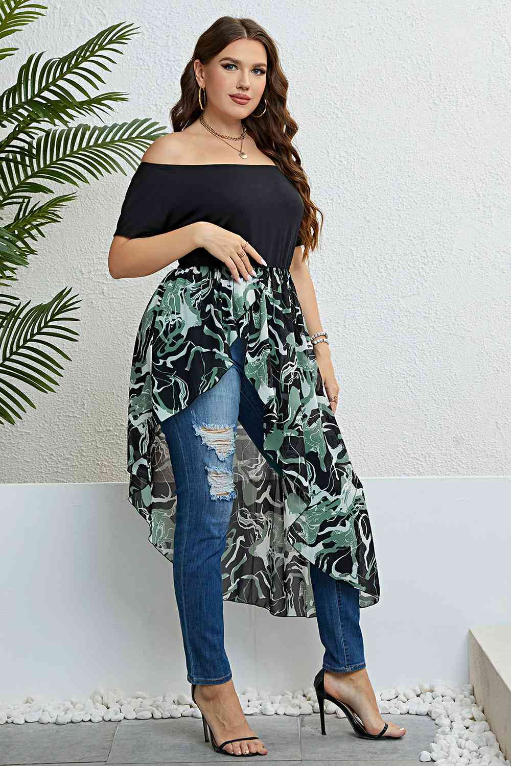 
                  
                    'Hazel' Plus Size Off-Shoulder Asymmetrical Hem Dress
                  
                