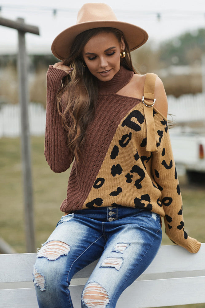 
                  
                    'Dominque' Leopard  Block Turtleneck Sweater
                  
                