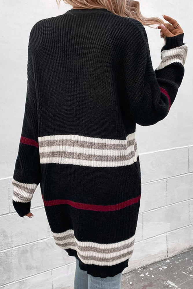 
                  
                    'Bold' Striped Rib-Knit Drop Shoulder Open Front Cardigan
                  
                