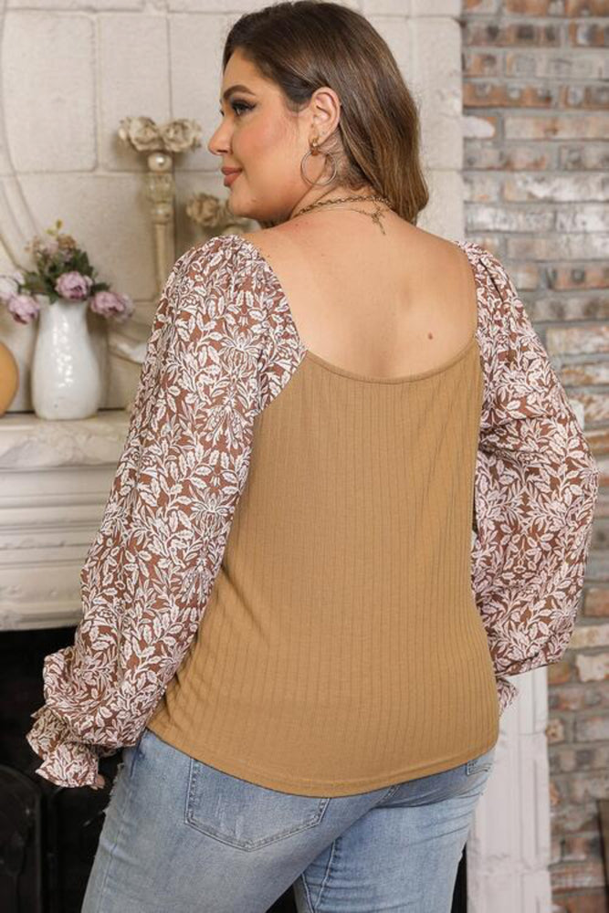 
                  
                    'Avery' Plus Size Floral Square Neck Flounce Sleeve Blouse
                  
                